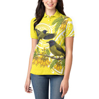 Bellbird New Zealand Women Polo Shirt Korimako Kowhai Maori Pattern LT14 - Polynesian Pride