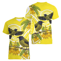 Bellbird New Zealand Women V-Neck T-Shirt Korimako Kowhai Maori Pattern LT14 - Polynesian Pride