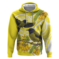 Bellbird New Zealand Zip Hoodie Korimako Kowhai Maori Pattern LT14 Pullover Hoodie Yellow - Polynesian Pride