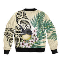 Endemic Tomtit New Zealand Bomber Jacket Miromiro Manuka Silver Fern Maori Pattern