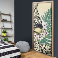 Endemic Tomtit New Zealand Door Cover Miromiro Manuka Silver Fern Maori Pattern
