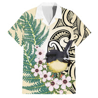 Endemic Tomtit New Zealand Family Matching Off Shoulder Short Dress and Hawaiian Shirt Miromiro Manuka Silver Fern Maori Pattern LT14 Dad's Shirt - Short Sleeve Cream - Polynesian Pride