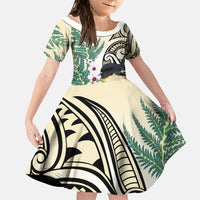 Endemic Tomtit New Zealand Family Matching Summer Maxi Dress and Hawaiian Shirt Miromiro Manuka Silver Fern Maori Pattern LT14 Daughter's Dress Cream - Polynesian Pride