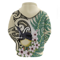 Endemic Tomtit New Zealand Hoodie Miromiro Manuka Silver Fern Maori Pattern