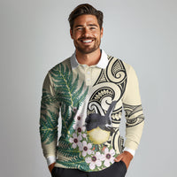 Endemic Tomtit New Zealand Long Sleeve Polo Shirt Miromiro Manuka Silver Fern Maori Pattern LT14 - Polynesian Pride