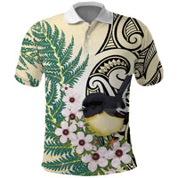 Endemic Tomtit New Zealand Polo Shirt Miromiro Manuka Silver Fern Maori Pattern