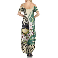Endemic Tomtit New Zealand Summer Maxi Dress Miromiro Manuka Silver Fern Maori Pattern