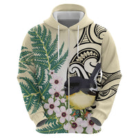 Endemic Tomtit New Zealand Zip Hoodie Miromiro Manuka Silver Fern Maori Pattern