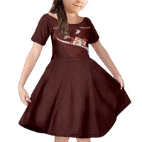 Oxblood Polynesia Family Matching Mermaid Dress and Hawaiian Shirt Tribal Pattern Tropical Frangipani LT14 Daughter's Dress Oxblood - Polynesian Pride