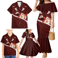Oxblood Polynesia Family Matching Mermaid Dress and Hawaiian Shirt Tribal Pattern Tropical Frangipani LT14 - Polynesian Pride