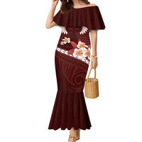 Oxblood Polynesia Family Matching Mermaid Dress and Hawaiian Shirt Tribal Pattern Tropical Frangipani LT14 Mom's Dress Oxblood - Polynesian Pride