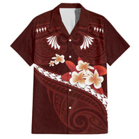 Oxblood Polynesia Family Matching Off The Shoulder Long Sleeve Dress and Hawaiian Shirt Tribal Pattern Tropical Frangipani LT14 Dad's Shirt - Short Sleeve Oxblood - Polynesian Pride