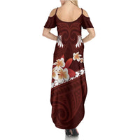 Oxblood Polynesia Family Matching Summer Maxi Dress and Hawaiian Shirt Tribal Pattern Tropical Frangipani LT14 - Polynesian Pride