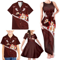 Oxblood Polynesia Family Matching Tank Maxi Dress and Hawaiian Shirt Tribal Pattern Tropical Frangipani LT14 - Polynesian Pride
