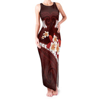 Oxblood Polynesia Family Matching Tank Maxi Dress and Hawaiian Shirt Tribal Pattern Tropical Frangipani LT14 Mom's Dress Oxblood - Polynesian Pride