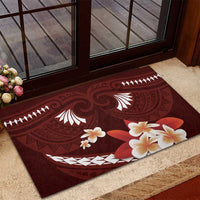 Oxblood Polynesia Rubber Doormat Tribal Pattern Tropical Frangipani