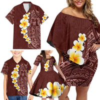 Oxblood Tropical Plumeria With Galaxy Polynesian Art Family Matching Off Shoulder Short Dress and Hawaiian Shirt LT14 - Polynesian Pride