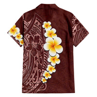 Oxblood Tropical Plumeria With Galaxy Polynesian Art Family Matching Off Shoulder Short Dress and Hawaiian Shirt LT14 - Polynesian Pride