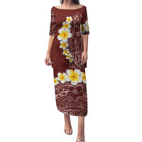 Oxblood Tropical Plumeria With Galaxy Polynesian Art Family Matching Puletasi and Hawaiian Shirt LT14 Mom's Dress Oxblood - Polynesian Pride