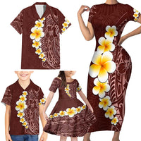 Oxblood Tropical Plumeria With Galaxy Polynesian Art Family Matching Short Sleeve Bodycon Dress and Hawaiian Shirt LT14 - Polynesian Pride