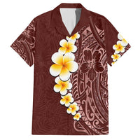 Oxblood Tropical Plumeria With Galaxy Polynesian Art Family Matching Tank Maxi Dress and Hawaiian Shirt LT14 Dad's Shirt - Short Sleeve Oxblood - Polynesian Pride