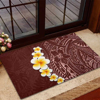 Oxblood Tropical Plumeria With Galaxy Polynesian Art Rubber Doormat
