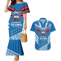 Custom Toa Samoa Rugby Couples Matching Mermaid Dress and Hawaiian Shirt Samoan Siva Tau Uso Aso Uma LT14 Blue - Polynesian Pride