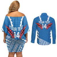 Custom Toa Samoa Rugby Couples Matching Off Shoulder Short Dress and Long Sleeve Button Shirt Samoan Siva Tau Uso Aso Uma LT14 - Polynesian Pride