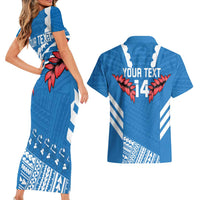 Custom Toa Samoa Rugby Couples Matching Short Sleeve Bodycon Dress and Hawaiian Shirt Samoan Siva Tau Uso Aso Uma LT14 - Polynesian Pride