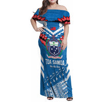 Custom Toa Samoa Rugby Family Matching Off Shoulder Maxi Dress and Hawaiian Shirt Samoan Siva Tau Uso Aso Uma LT14 Mom's Dress Blue - Polynesian Pride