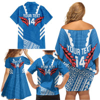 Custom Toa Samoa Rugby Family Matching Off Shoulder Short Dress and Hawaiian Shirt Samoan Siva Tau Uso Aso Uma LT14 - Polynesian Pride