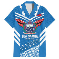 Custom Toa Samoa Rugby Family Matching Off Shoulder Short Dress and Hawaiian Shirt Samoan Siva Tau Uso Aso Uma LT14 Dad's Shirt - Short Sleeve Blue - Polynesian Pride