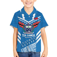 Custom Toa Samoa Rugby Family Matching Off Shoulder Short Dress and Hawaiian Shirt Samoan Siva Tau Uso Aso Uma LT14 Son's Shirt Blue - Polynesian Pride
