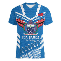 Custom Toa Samoa Rugby Women V-Neck T-Shirt Samoan Siva Tau Uso Aso Uma LT14 Female Blue - Polynesian Pride