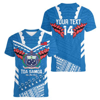 Custom Toa Samoa Rugby Women V-Neck T-Shirt Samoan Siva Tau Uso Aso Uma LT14 - Polynesian Pride