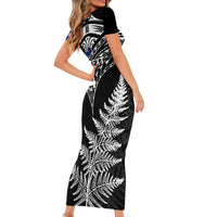 Personalised New Zealand Silver Fern Rugby Short Sleeve Bodycon Dress Go All Black 2023 World Cup LT14 - Polynesian Pride