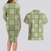 Vesuvian Green Palaka Quilt Hawaii Couples Matching Long Sleeve Bodycon Dress and Hawaiian Shirt Traditional Hawaii-plaid Pattern LT14 - Polynesian Pride