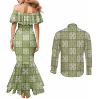 Vesuvian Green Palaka Quilt Hawaii Couples Matching Mermaid Dress and Long Sleeve Button Shirt Traditional Hawaii-plaid Pattern LT14 - Polynesian Pride