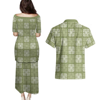 Vesuvian Green Palaka Quilt Hawaii Couples Matching Puletasi and Hawaiian Shirt Traditional Hawaii-plaid Pattern - Polynesian Pride