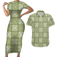 Vesuvian Green Palaka Quilt Hawaii Couples Matching Short Sleeve Bodycon Dress and Hawaiian Shirt Traditional Hawaii-plaid Pattern LT14 Vesuvian Green - Polynesian Pride