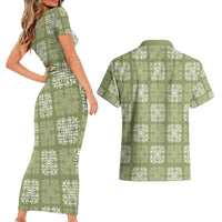 Vesuvian Green Palaka Quilt Hawaii Couples Matching Short Sleeve Bodycon Dress and Hawaiian Shirt Traditional Hawaii-plaid Pattern LT14 - Polynesian Pride