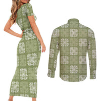 Vesuvian Green Palaka Quilt Hawaii Couples Matching Short Sleeve Bodycon Dress and Long Sleeve Button Shirt Traditional Hawaii-plaid Pattern LT14 - Polynesian Pride