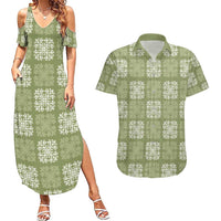 Vesuvian Green Palaka Quilt Hawaii Couples Matching Summer Maxi Dress and Hawaiian Shirt Traditional Hawaii-plaid Pattern LT14 Vesuvian Green - Polynesian Pride