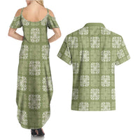 Vesuvian Green Palaka Quilt Hawaii Couples Matching Summer Maxi Dress and Hawaiian Shirt Traditional Hawaii-plaid Pattern LT14 - Polynesian Pride