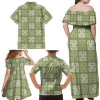 Vesuvian Green Palaka Quilt Hawaii Family Matching Off Shoulder Maxi Dress and Hawaiian Shirt Traditional Hawaii-plaid Pattern LT14 - Polynesian Pride