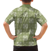 Vesuvian Green Palaka Quilt Hawaii Family Matching Off Shoulder Short Dress and Hawaiian Shirt Traditional Hawaii-plaid Pattern LT14 - Polynesian Pride