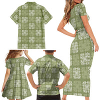 Vesuvian Green Palaka Quilt Hawaii Family Matching Short Sleeve Bodycon Dress and Hawaiian Shirt Traditional Hawaii-plaid Pattern LT14 - Polynesian Pride