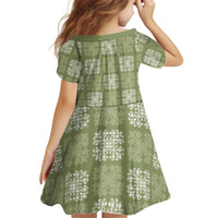 Vesuvian Green Palaka Quilt Hawaii Kid Short Sleeve Dress Traditional Hawaii-plaid Pattern - Polynesian Pride