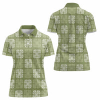 Vesuvian Green Palaka Quilt Hawaii Women Polo Shirt Traditional Hawaii-plaid Pattern - Polynesian Pride