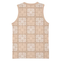 Beige Palaka Quilt Hawaii Basketball Jersey Traditional Hawaii-plaid Pattern - Polynesian Pride